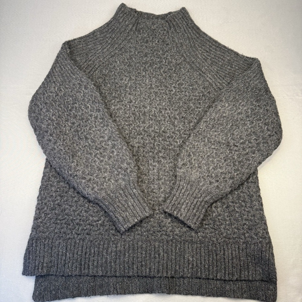 Anthropologie Bia Balloon Sleeve Mock Neck Knit Womens Sweater M Charcoal